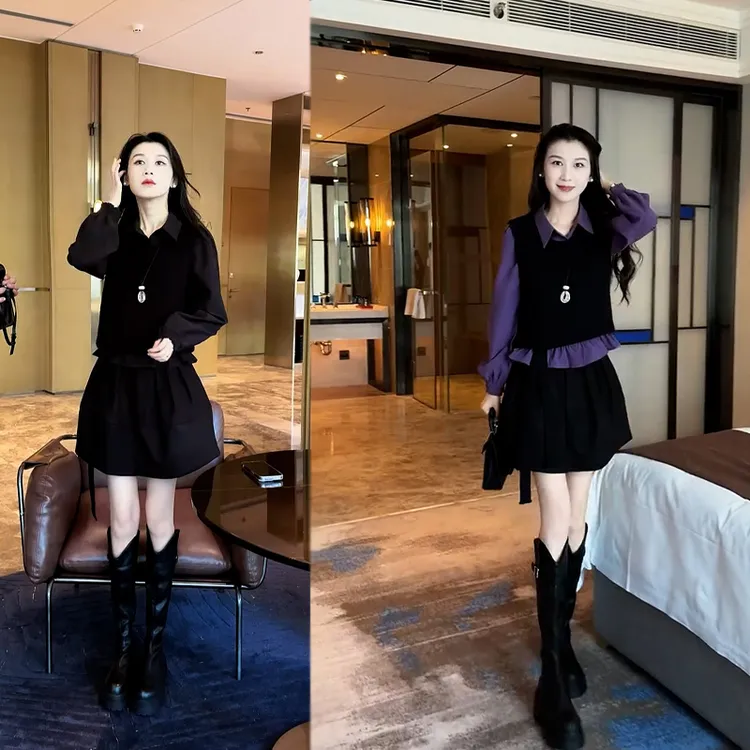 YLJ【1891】洋气时尚简约通勤马甲+上衣+短裤2025冬季新款三件套