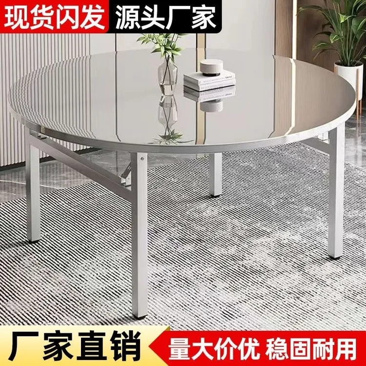 不锈钢折叠桌圆桌转盘饭店大排档流水席食堂摆摊家用吃饭圆形餐桌