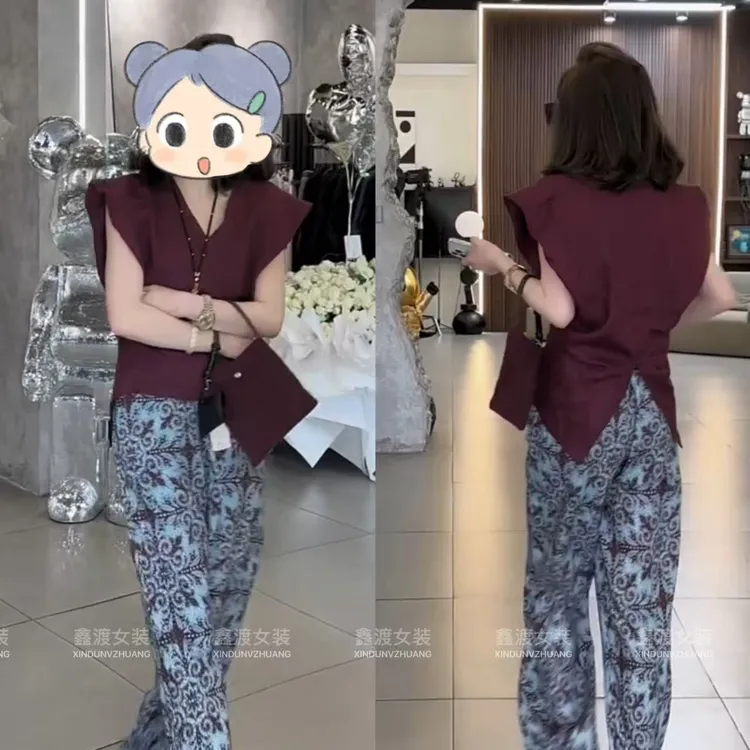 2025夏季新款时尚显瘦气质女士网红洋气两件套百搭款D5895