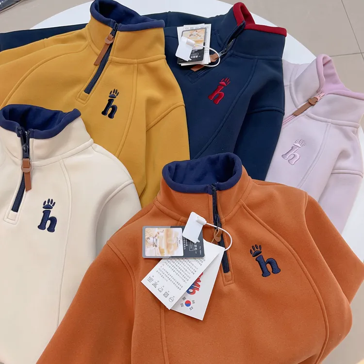 亲子款 冬季绵羊毛加绒加厚 拉链亲子卫衣 男童女童保暖 上衣