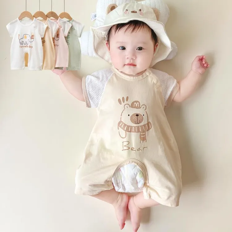 FAVMARTHA四季婴儿连身衣新生儿时尚开档哈衣男女宝宝卡通可爱短