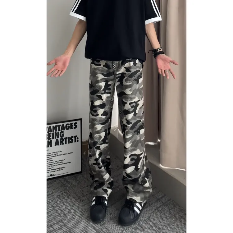 美式复古迷彩工装牛仔裤男生夏季做旧vibe街头户外情侣休闲长裤