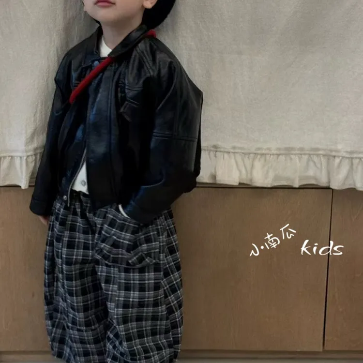 童装2025秋季新款皮衣外套时髦翻领夹克男女童洋气上衣