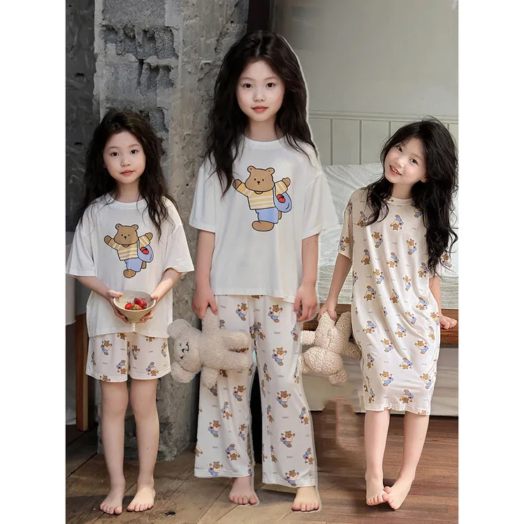 冰丝家居服空调新款宝宝儿童印花莫代尔薄款夏天2025夏季男童套装