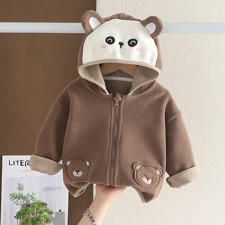 男童秋冬季加绒外套女宝宝一体绒卡通连帽上衣洋气婴儿童保暖衣服
