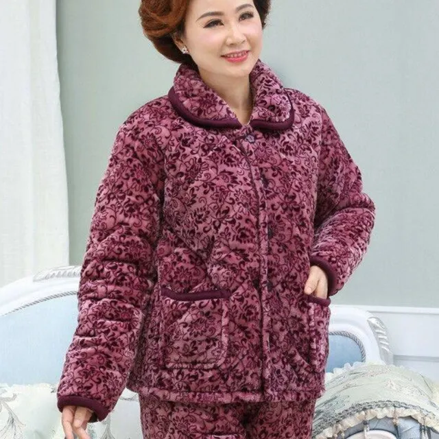 反季促销冬季老年珊瑚绒夹棉睡衣加厚婆婆奶奶棉袄妈妈家居服套装