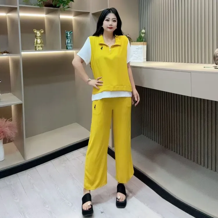 夏季套装-双 7081时尚休闲潮流拼色洋气百搭款胖MM大码女装新款