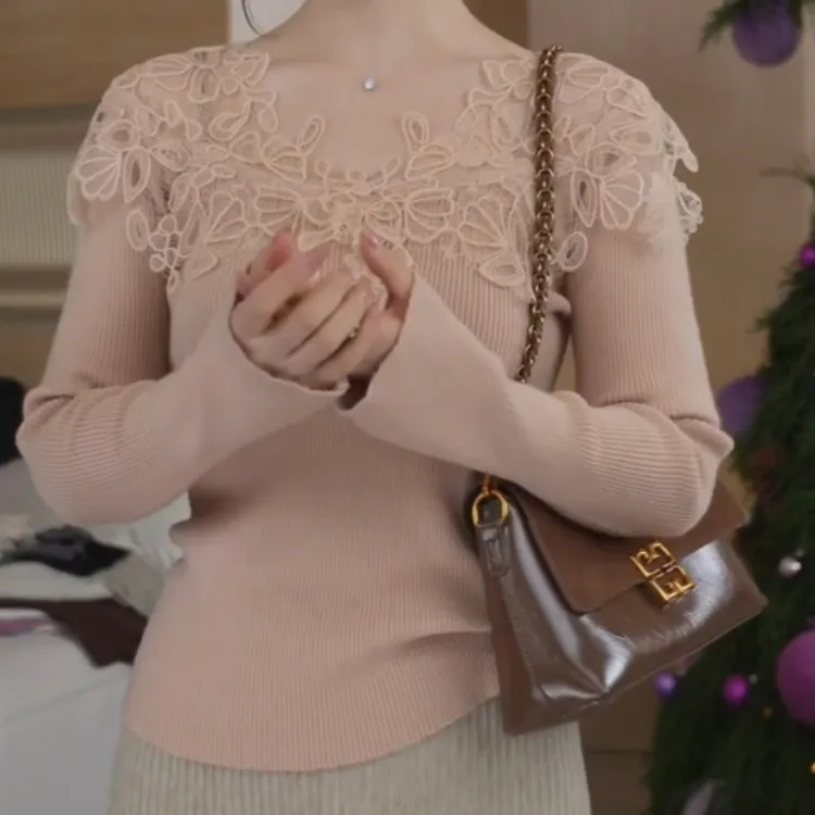 新款重工钩花超仙儿毛衣打底衫上衣LK2508748