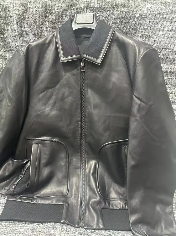 25年柜台新款样板男士高级皮衣行政翻领/连帽绵羊皮高级夹克外套 