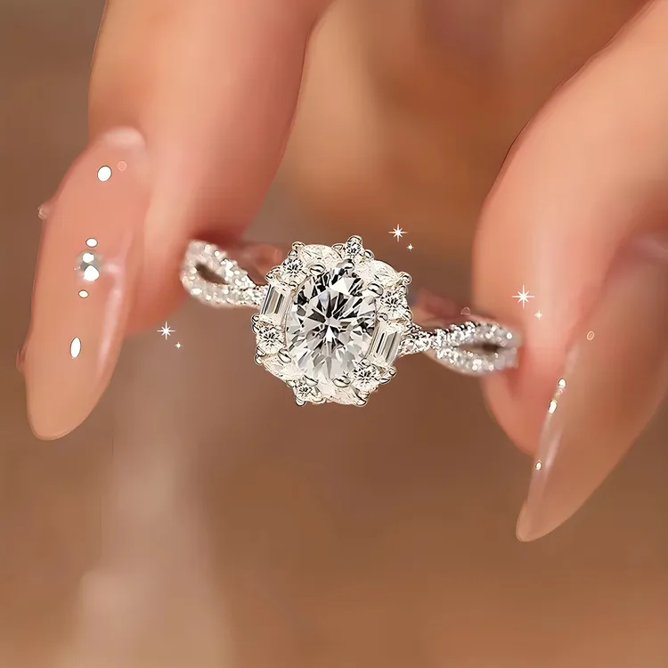 合金莫桑石戒指 烟花鸽子蛋钻戒4克拉仿真钻求婚结婚现场道具戒指