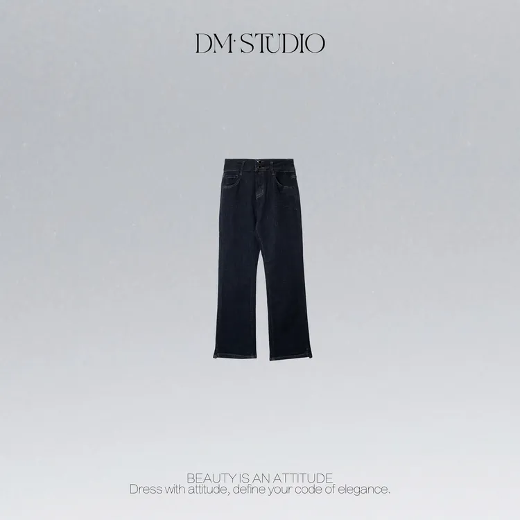DEDM•STUDIO/复古气质百搭显瘦精致水洗侧开叉牛仔裤2510KZ/53928
