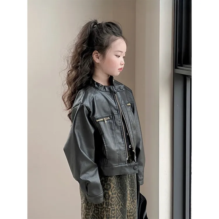 巴拉巴拉女童皮衣春秋款2026新款儿童女孩秋装网12岁女童潮款皮衣