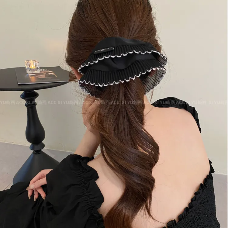 氛围感木耳边撞色大肠发圈百搭高弹力盘发丸子头发饰韩版气质头花