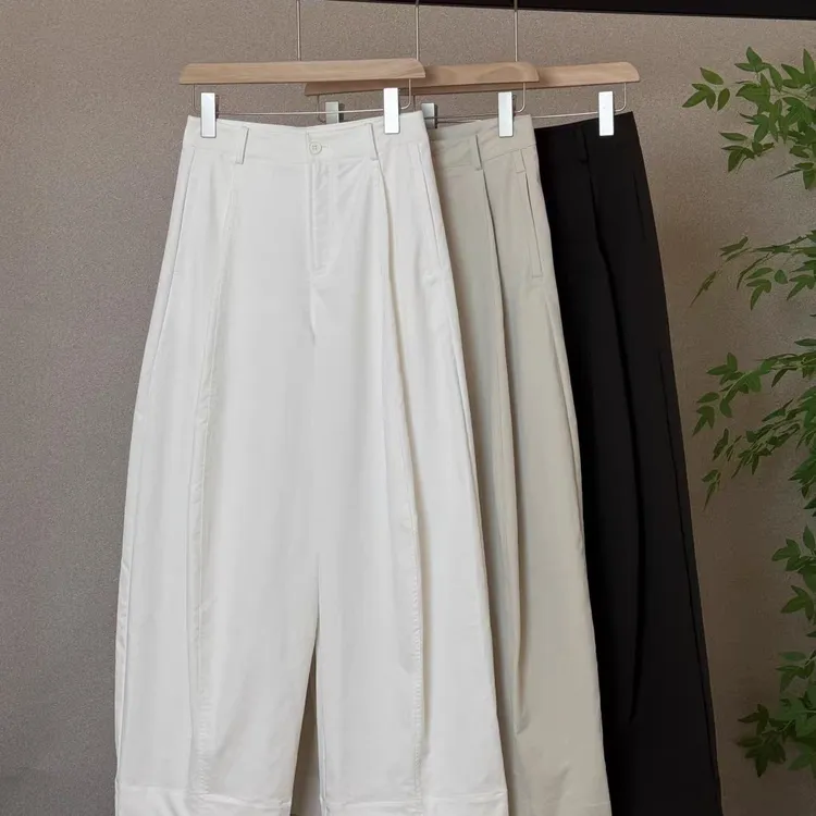 店铺新款秋季新款百搭弯刀阔腿女裤宽松收腰显瘦时尚潮流简约纯色