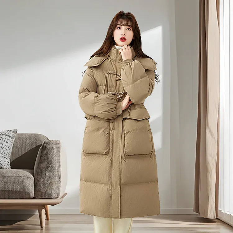 连帽羽绒服女中长款高级感冬季女极寒女式新款韩版羽绒外套平湖