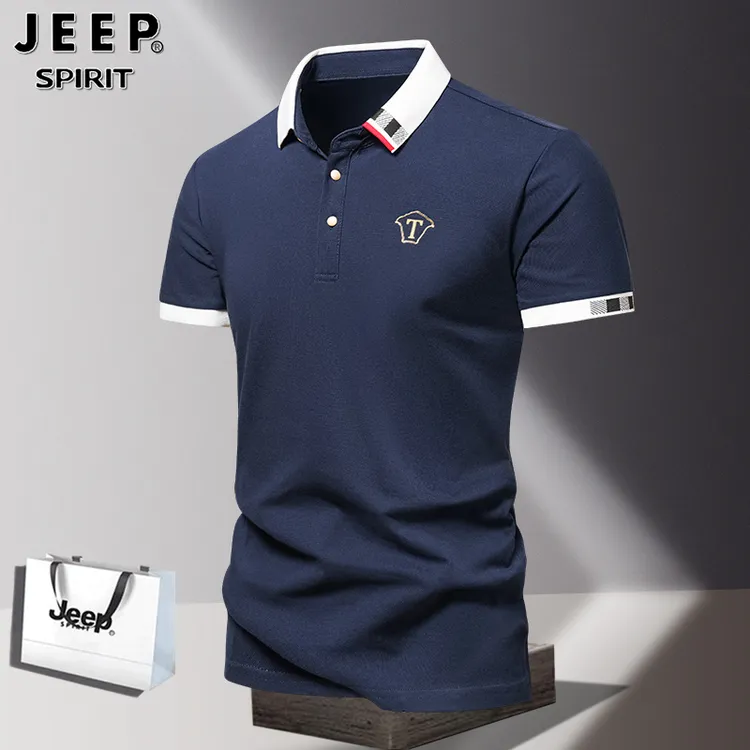 JEEPSPIRIT男士短袖Polo衫夏季撞色t恤翻领高尔夫球运动半袖体恤