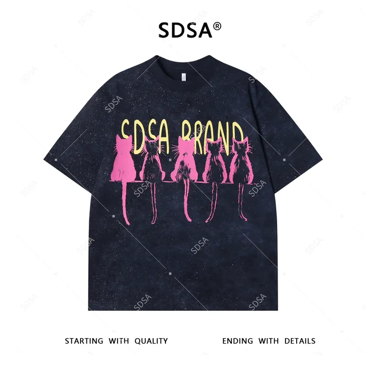 夏季高级感新款男士满天星撞色字母小猫印花短袖T恤痞帅圆领上衣