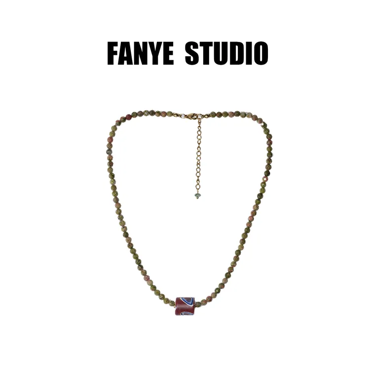 铜琉璃吊坠 FANYE 2026新款天然花绿石简约小众百搭琉璃项链