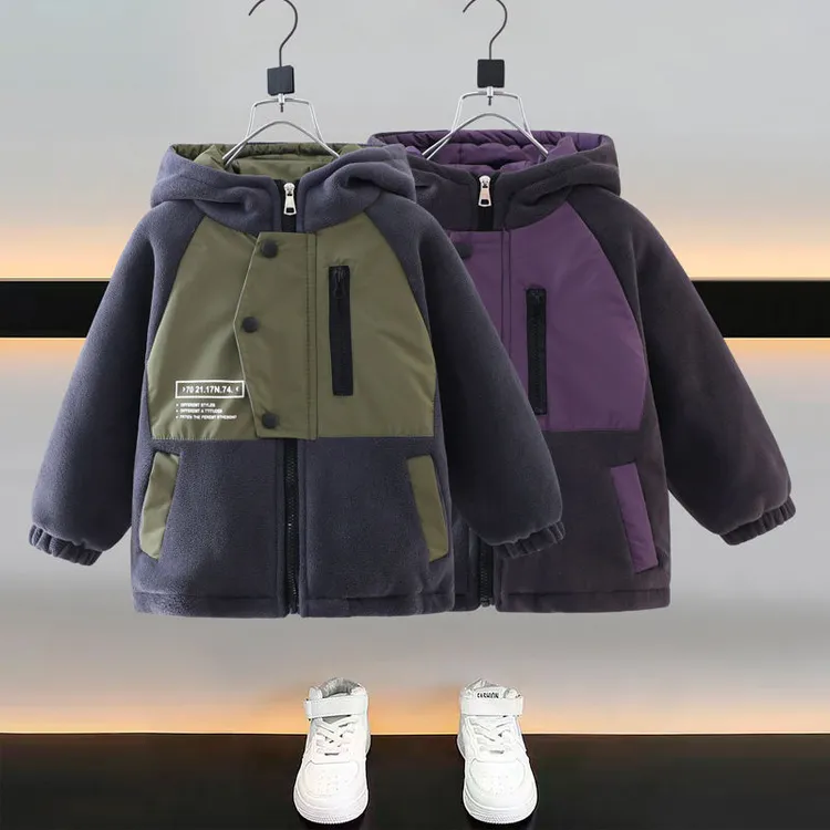 男童加绒外套秋冬款痞帅儿童装摇粒绒冲锋衣宝宝洋气加厚派克棉服