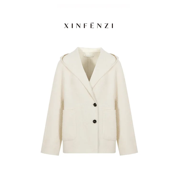 【米兰达】XINFENZI 轻量小羊驼双面圈圈呢连帽大衣 WJK36529