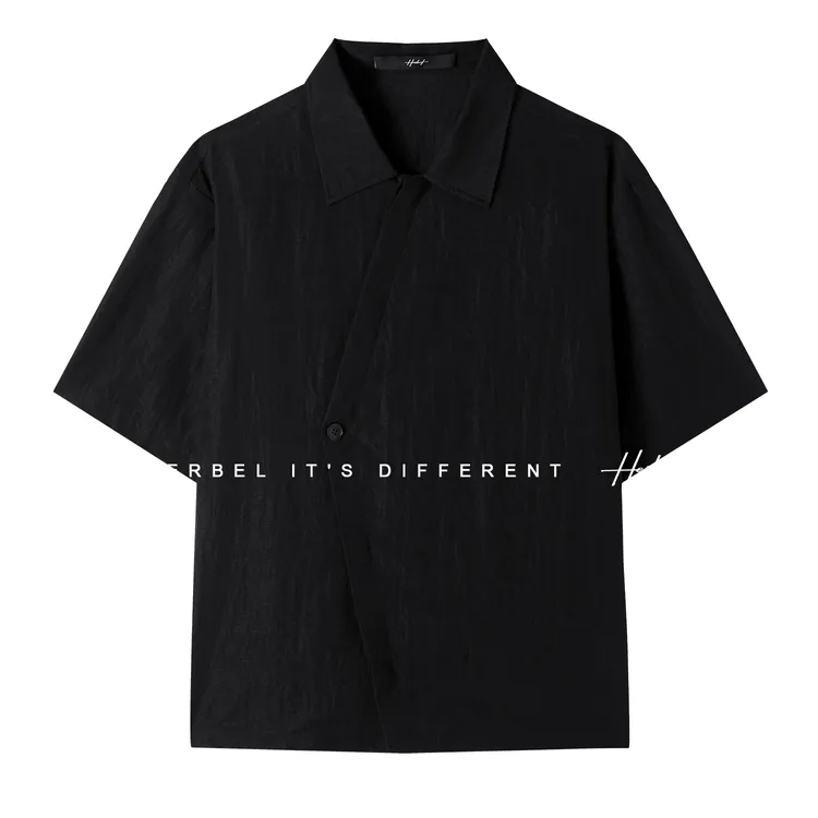 HERBEL/黑白25年夏季男式翻领休闲中袖衬衫男款夏季商务中袖衬衫