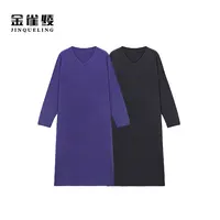 金雀绫【小欢喜】简约纯色针织高弹加宽加大连衣裙SZAK3LHL157