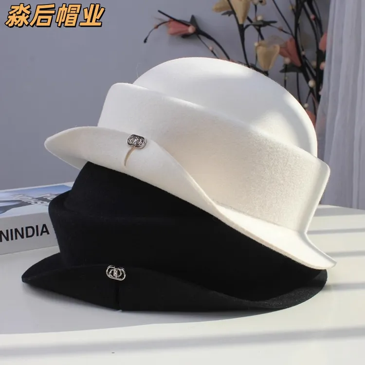 纯羊毛贝雷帽子女春秋季法式赫本风卷边渔夫帽时尚高级感优雅礼帽