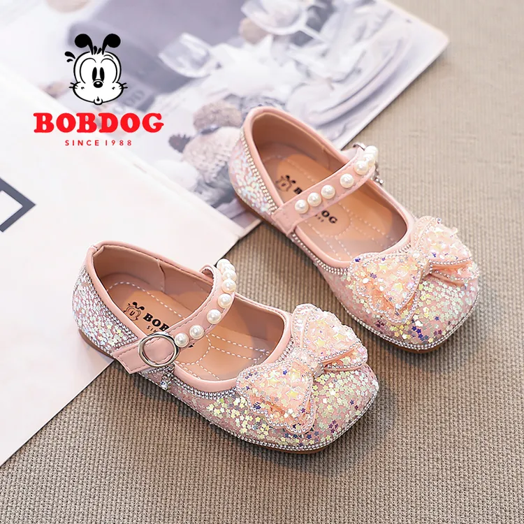 巴布豆女童鞋子儿童公主鞋2025新款宝宝秋款水晶皮鞋水钻闪亮单鞋