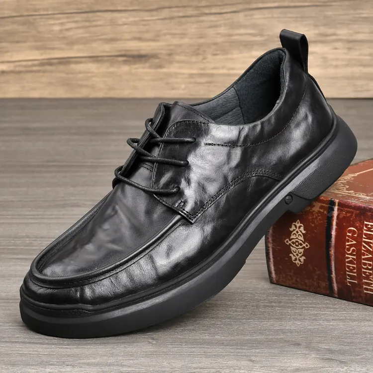 新款皮鞋男商务休闲系带软底头层牛皮秋冬款潮流百搭休闲皮鞋外贸