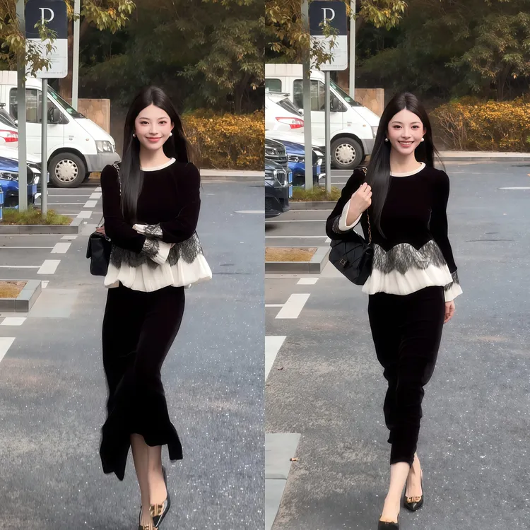 2025秋季新款丝绒套装两件套千金清冷感贵系衣服时尚百搭气质女装