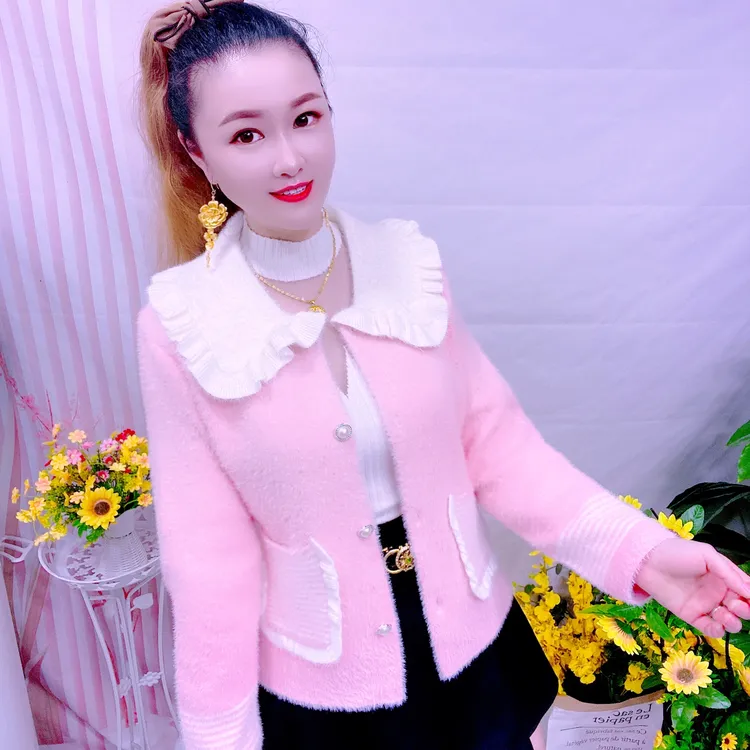 百搭小香风毛针织衫针织冬季洋气女减龄娃娃领