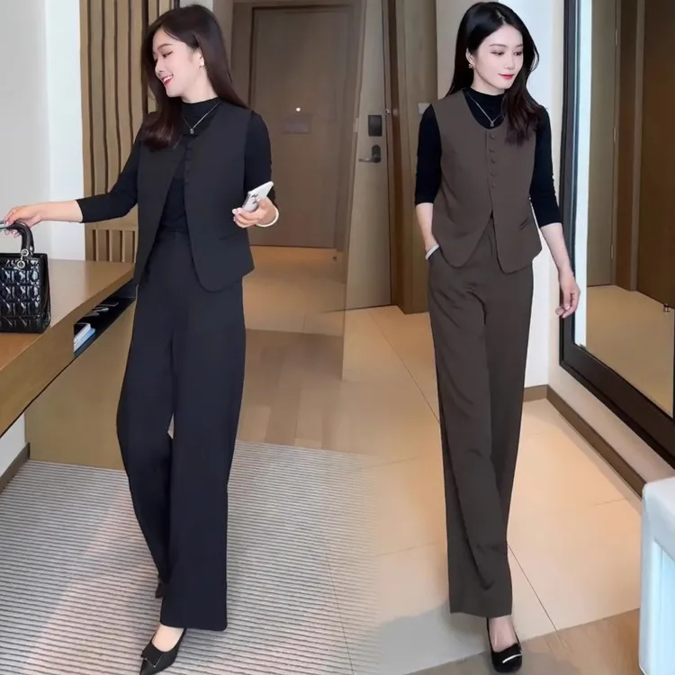 高级感时尚职业套装女春秋穿搭一整套新款洋气马甲外套气质三件套