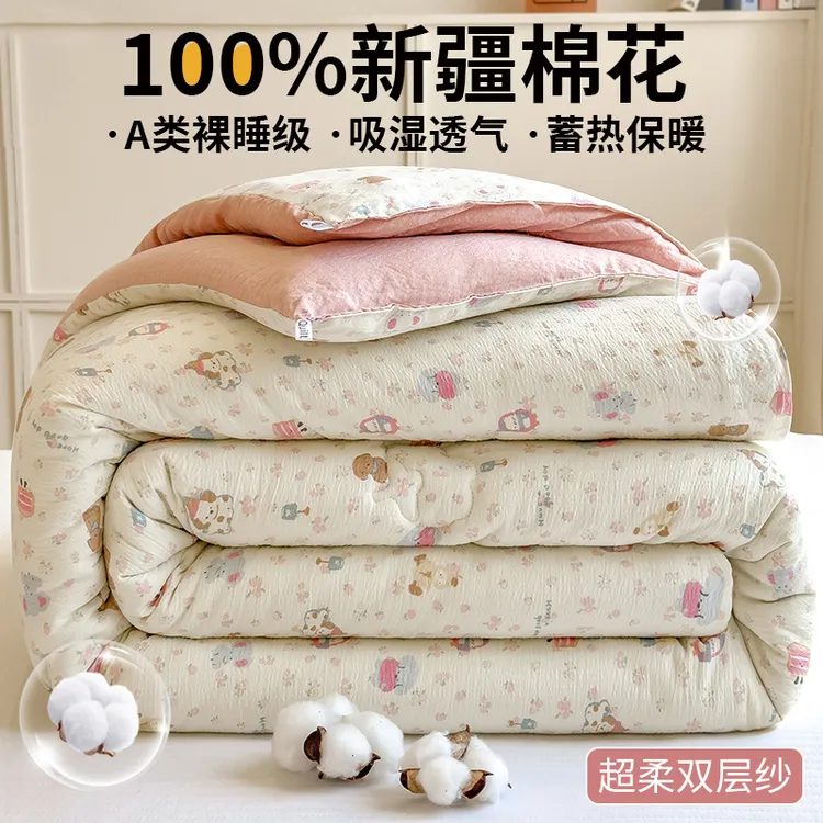 100%新疆棉花被皱皱纱被子被芯冬季加厚保暖冬被学生宿舍被褥家用