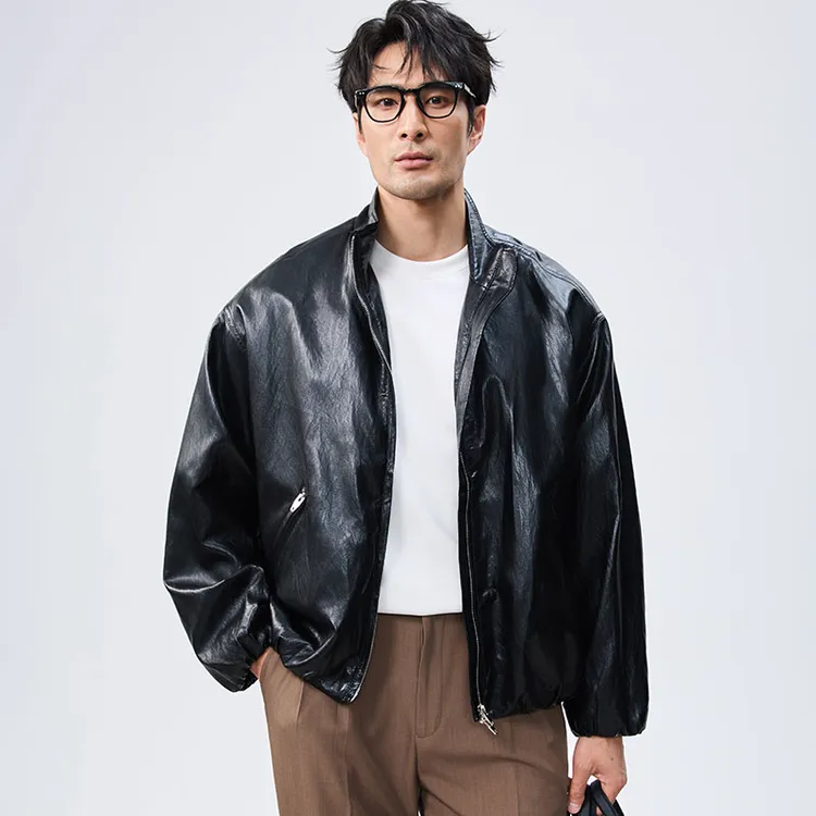 高级感立领皮衣夹克外套男款爆款2025新款春秋时尚百搭男士外衣