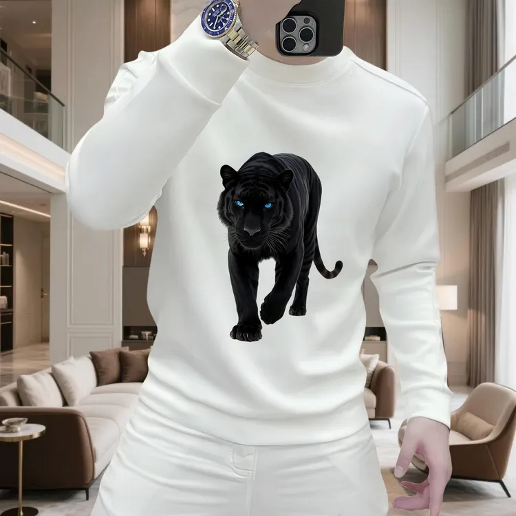 新款男士圆领加绒卫衣秋冬季潮流休闲百搭长袖时尚青年内搭上衣男