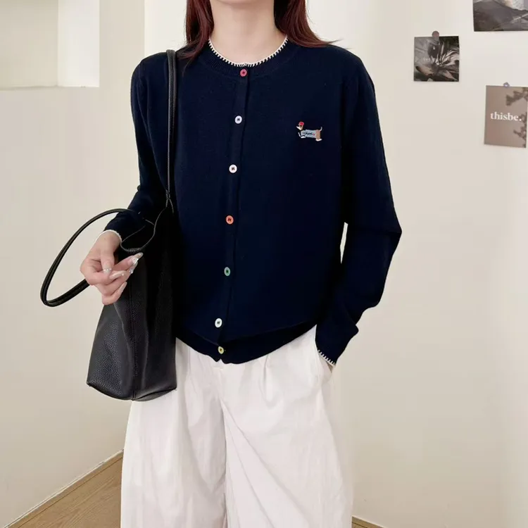 彩虹扣tb刺绣狗春秋季新款针织开衫长袖百搭羊毛衫1091