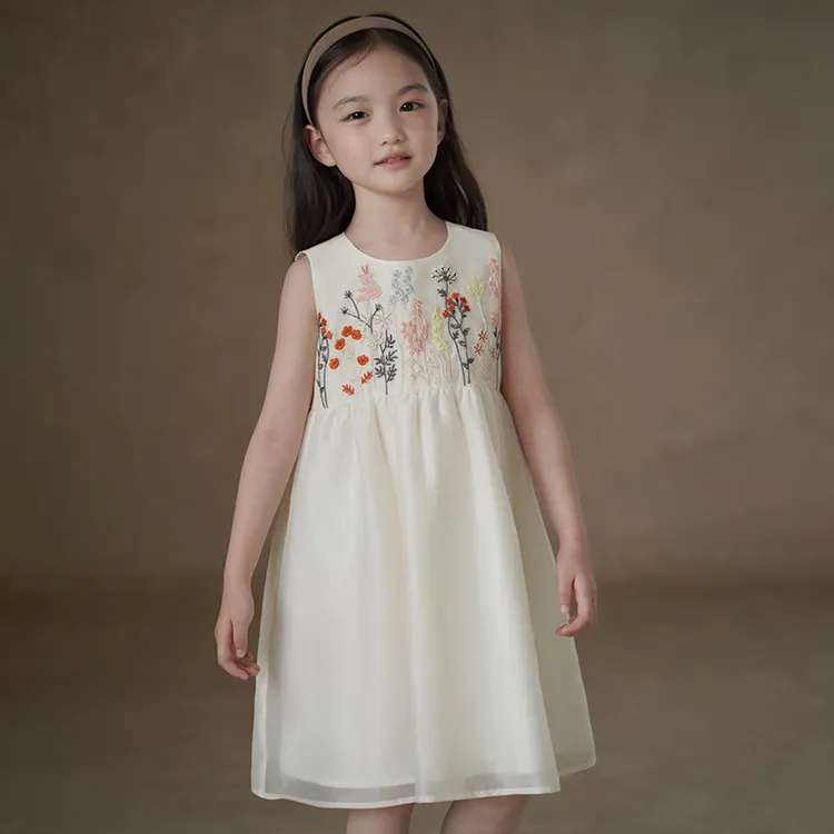 哈齿童装夏季儿童重工刺绣连衣裙女童背心裙甜美度假中长裙女孩