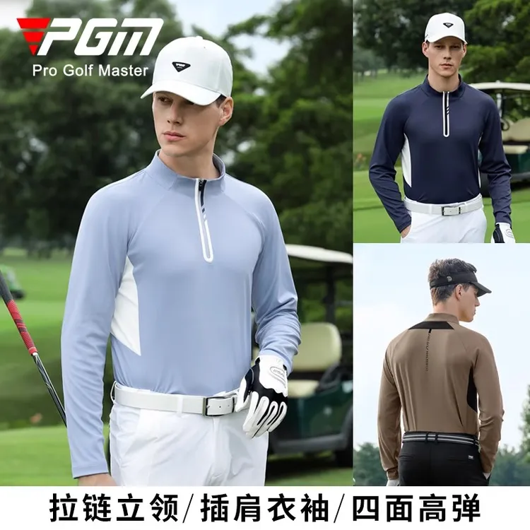 PGM2025高尔夫服装男装长袖t恤秋冬季插肩立领高弹衣服上衣polo衫
