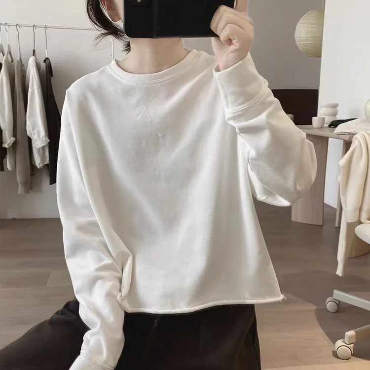 简约卫衣外套女士春秋季新款宽松显瘦韩版基础款圆领纯棉减龄上衣