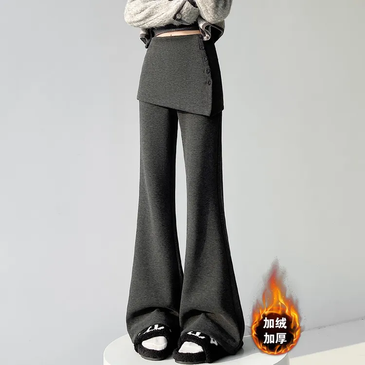 加绒屁帘糯米微喇裤子女秋冬假两件叠穿羊绒卫裤高个子马蹄拖地裤