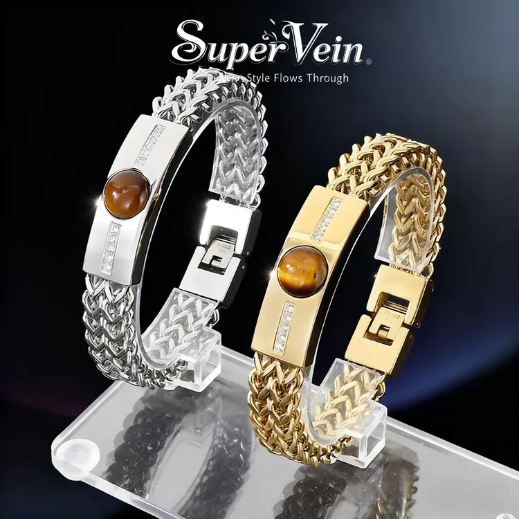 钛钢手链 嘻哈镶钻手饰欧美个性复古手链男士镶弯牌明星同款饰品