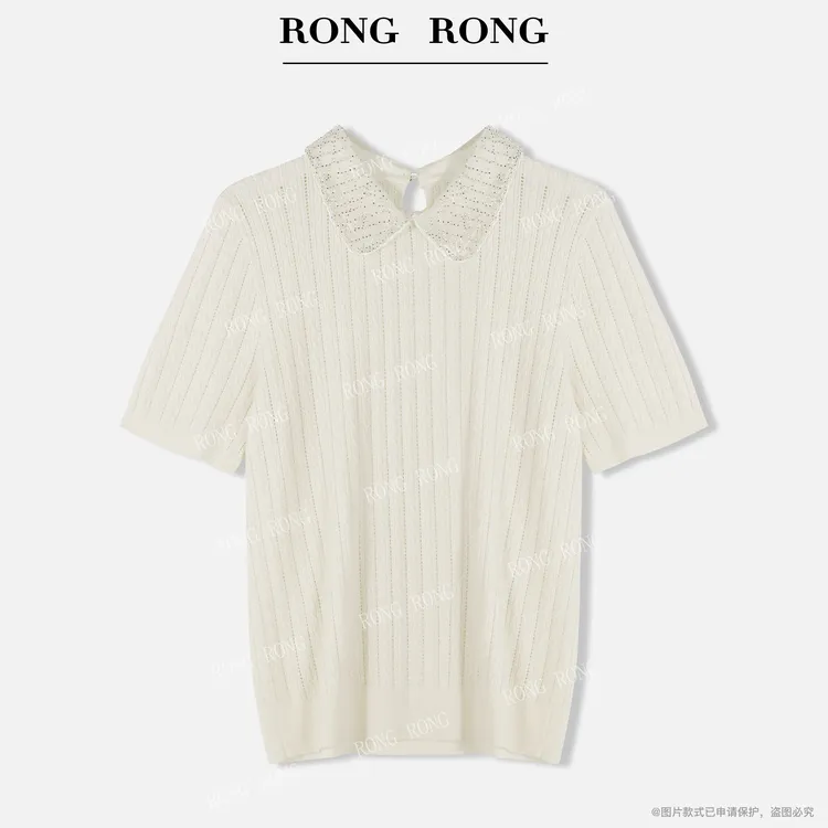 溶溶【缪缪少女】RONGRONG 绵羊毛扬子纱重工钉珠编织短袖F51025