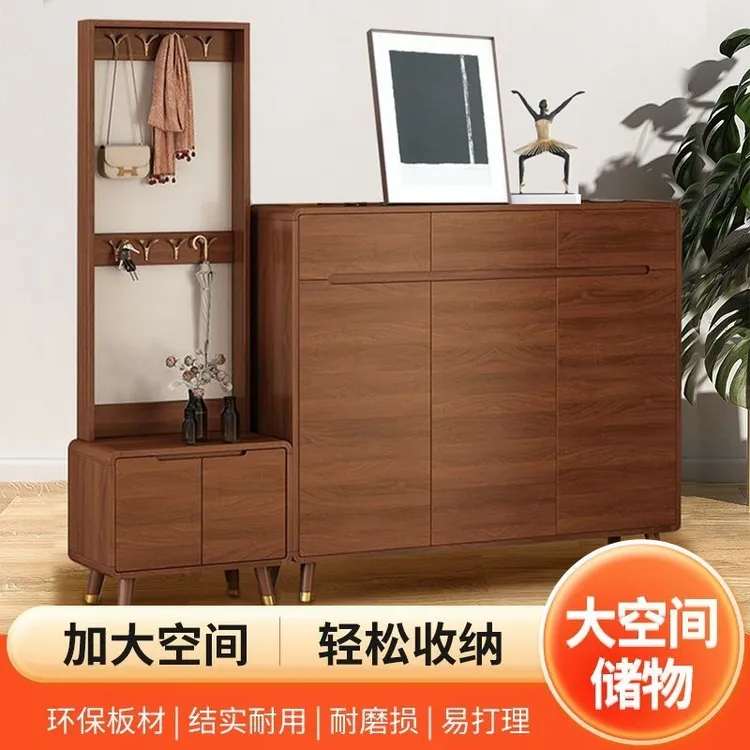 入户实木鞋柜家用门口大容量隔断进门挂衣架坐凳一体门厅中式玄关