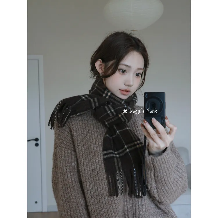 狗狗公园｜复古格纹流苏围巾学院风百搭秋冬保暖围脖软糯韩系