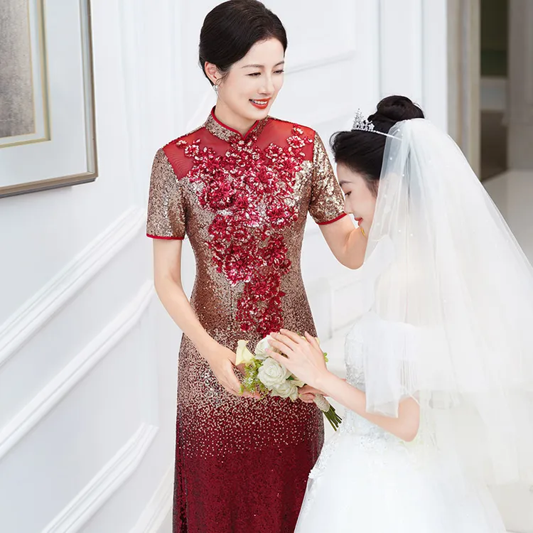 5970年轻中式旗袍礼服日常可穿高贵优雅婚礼喜婆婆婚宴装秋季订婚