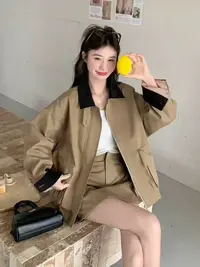 35452-两件套（外套+短裙）撞色设计感大码套装