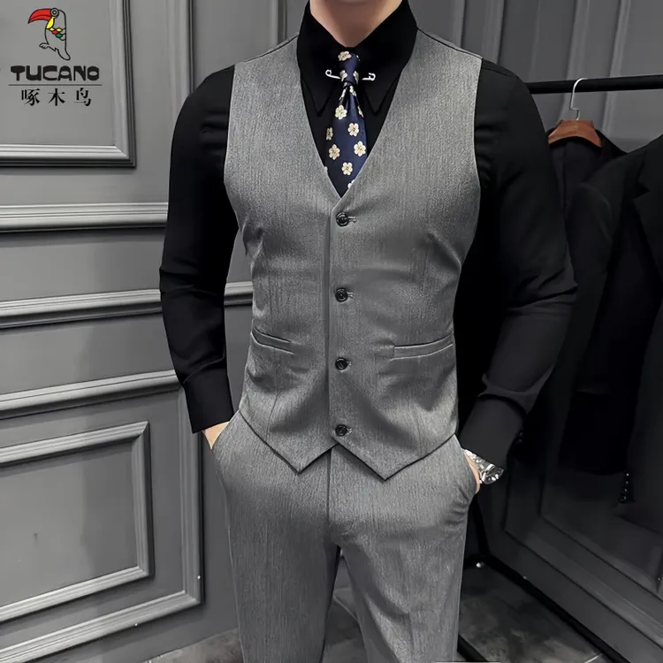 啄木鸟婚礼伴郎服西装马甲套装男修身商务正装职业工装马夹兄弟装