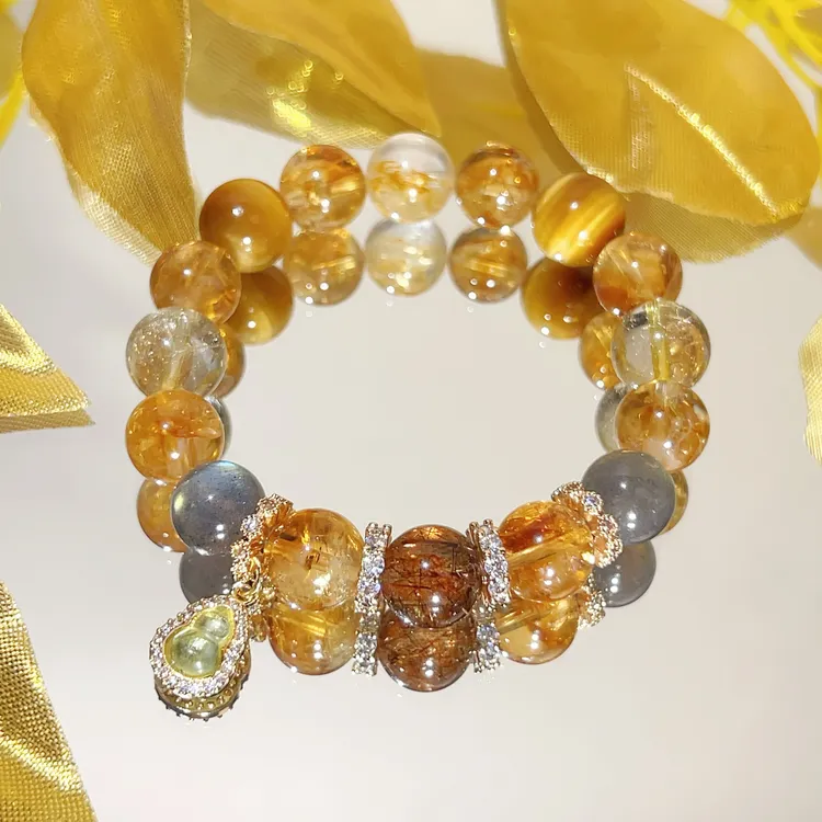 【招财大金霸】黄水晶手串天然水晶黑金超七➕灰月光➕黄塔晶➕金发晶