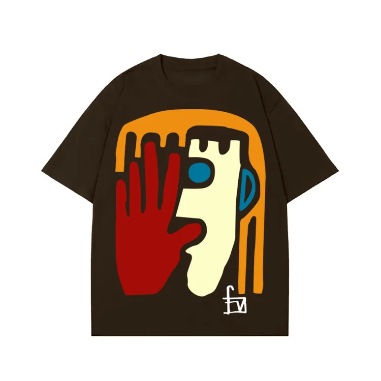 夏季新款女装重磅纯棉T恤短袖女宽松休闲百搭抽象印花上衣圆领女