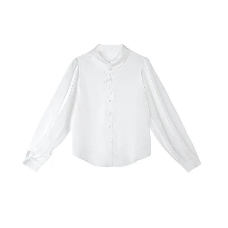 米米子 定制白色时尚娃娃领长袖衬衣显瘦气质收腰秋冬新款衬衫